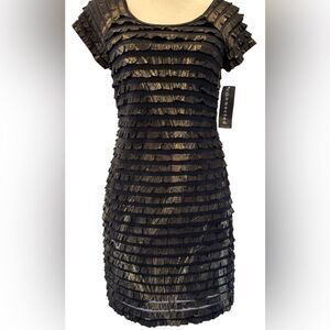 NWT Connected Apparel Black and Gold Ruffle Tier Dress